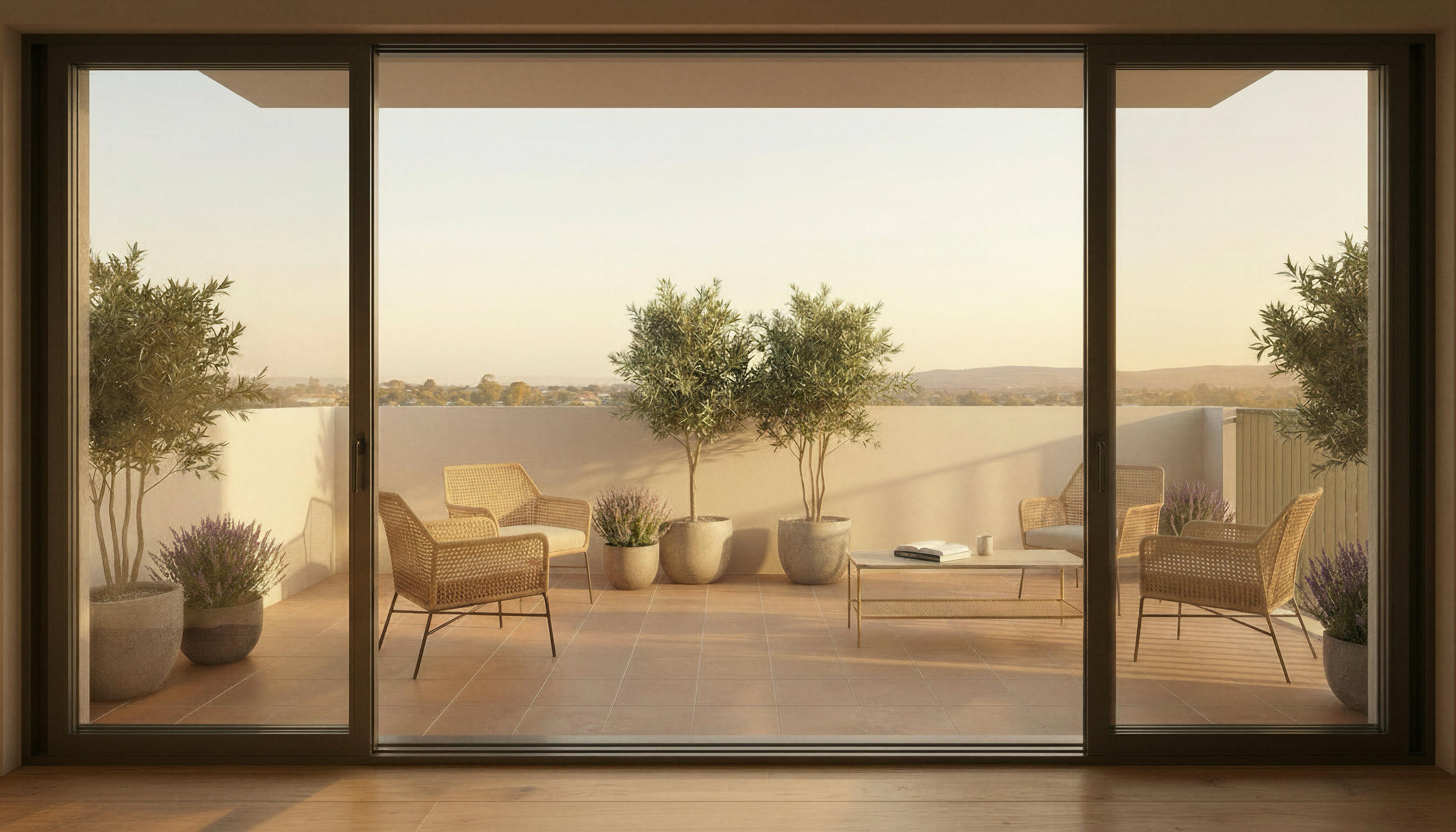 Luxury terrace at golden hour